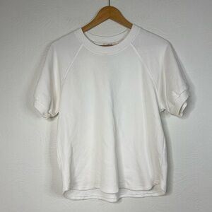 Leallo Shirt White Short Sleeve Cotton Raglan Crewneck Size S